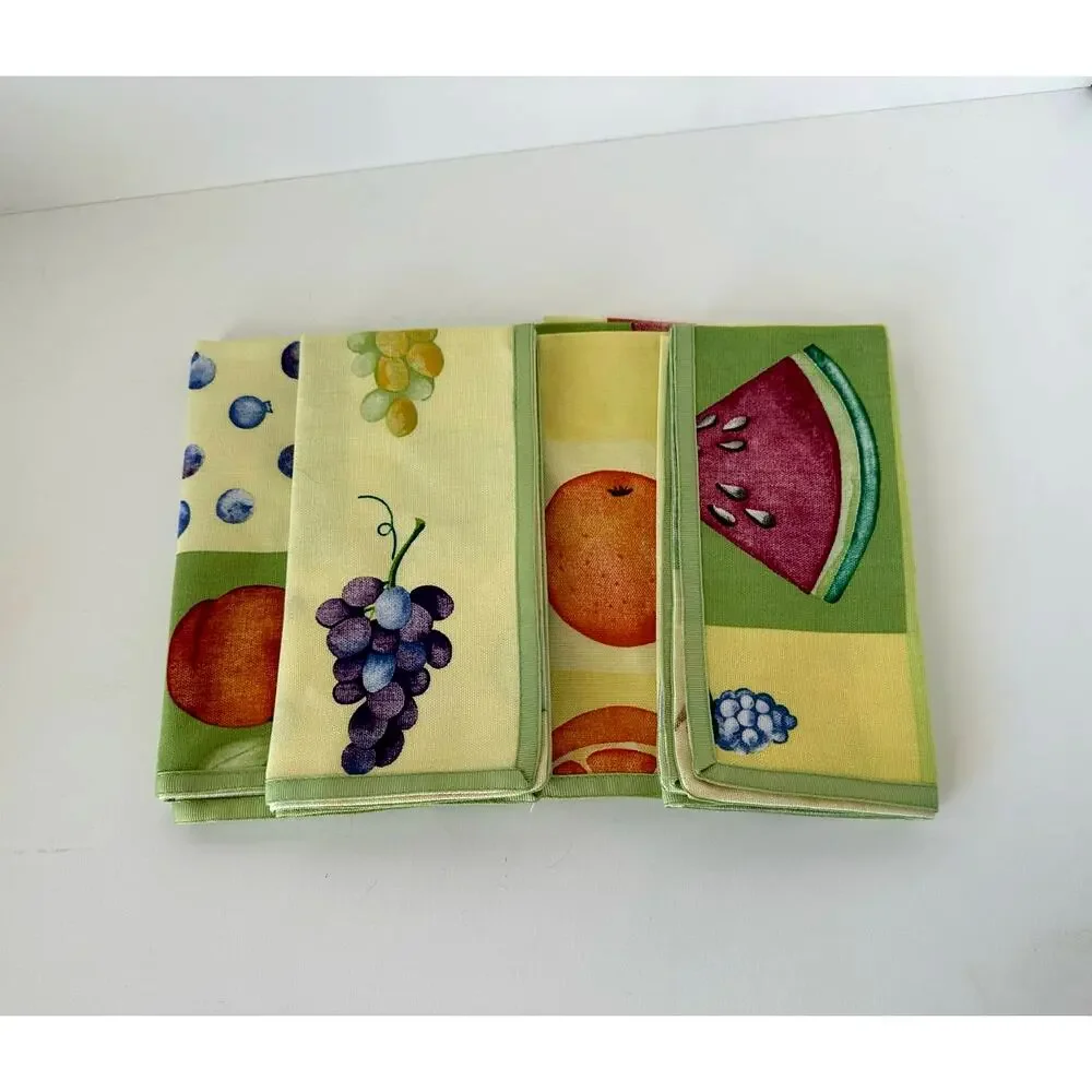 Fruit Print Napkins, Banana Watermelon Strawberry Cherry table linens set of 4